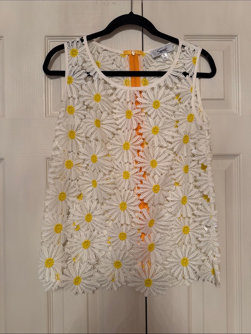 White Daisy Lace Camisole with Yellow Centers and Orange Underlay
